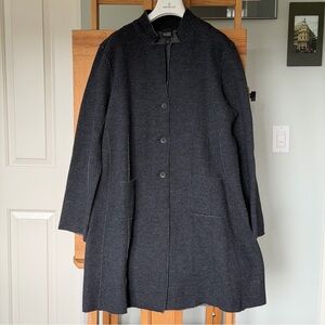 Eileen Fisher Wool Charcoal Grey Button-Front Cardigan Sweater Coat, Sz XL, EUC